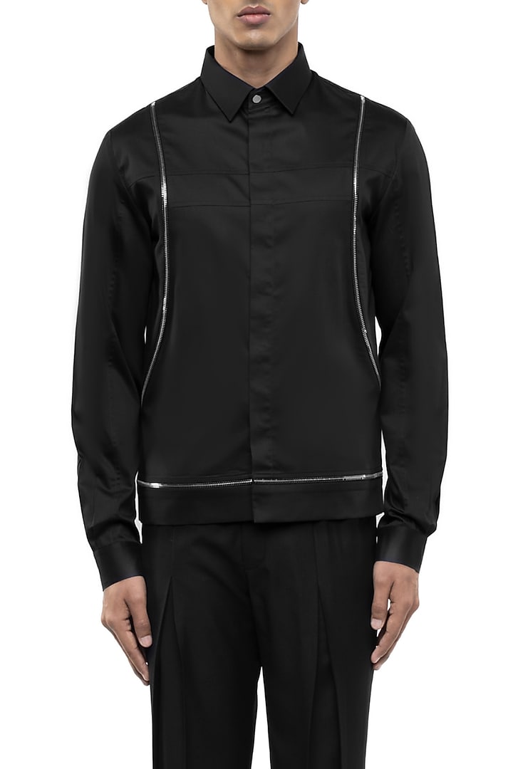 Black Giza Cotton Party Wear Shirt by SDS by KUSHAL SHAH at Pernia's Pop Up Shop