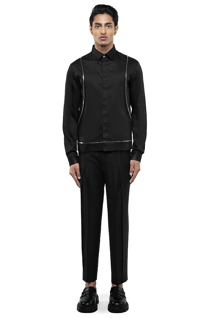 Black Giza Cotton Party Wear Shirt by SDS by KUSHAL SHAH at Pernia's Pop Up Shop