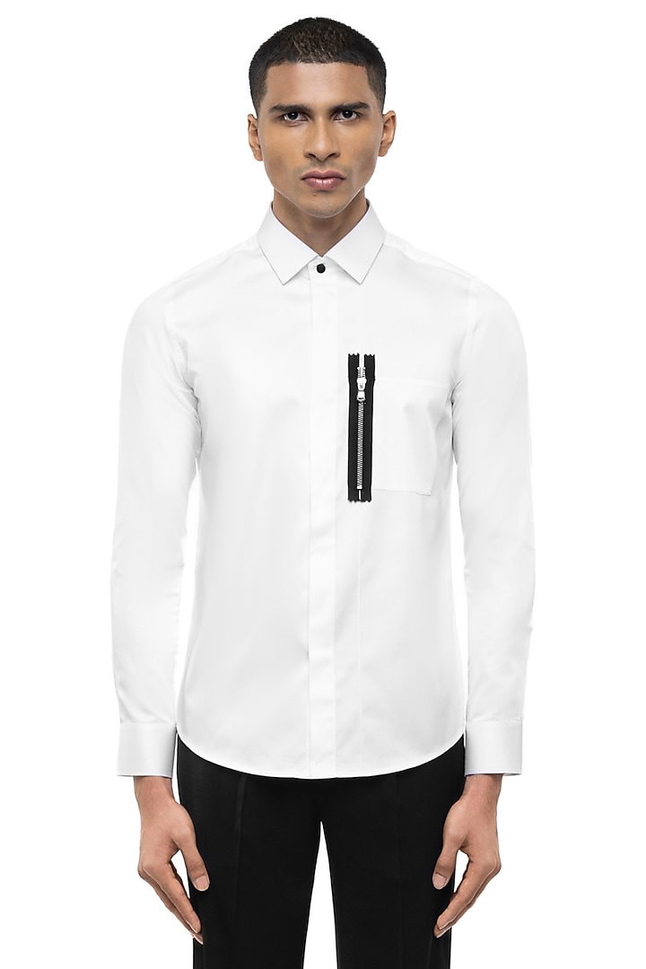 White Giza Cotton Party Wear Shirt by SDS by KUSHAL SHAH at Pernia's Pop Up Shop