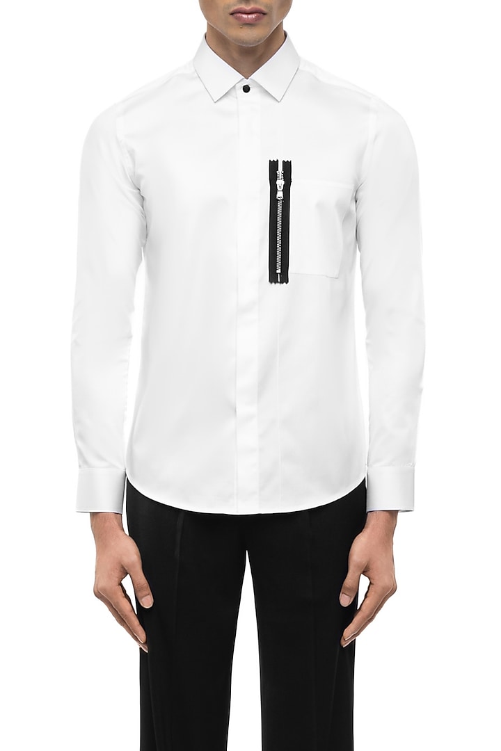 White Giza Cotton Party Wear Shirt by SDS by KUSHAL SHAH at Pernia's Pop Up Shop