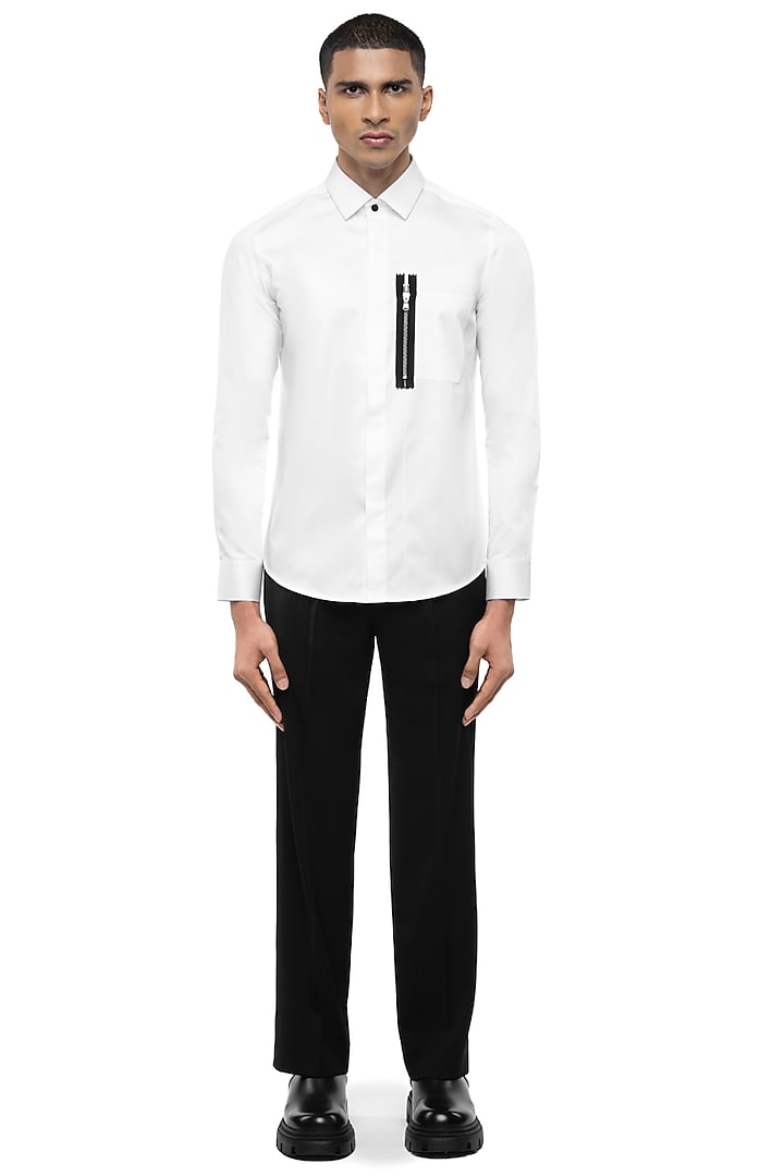 White Giza Cotton Party Wear Shirt by SDS by KUSHAL SHAH at Pernia's Pop Up Shop