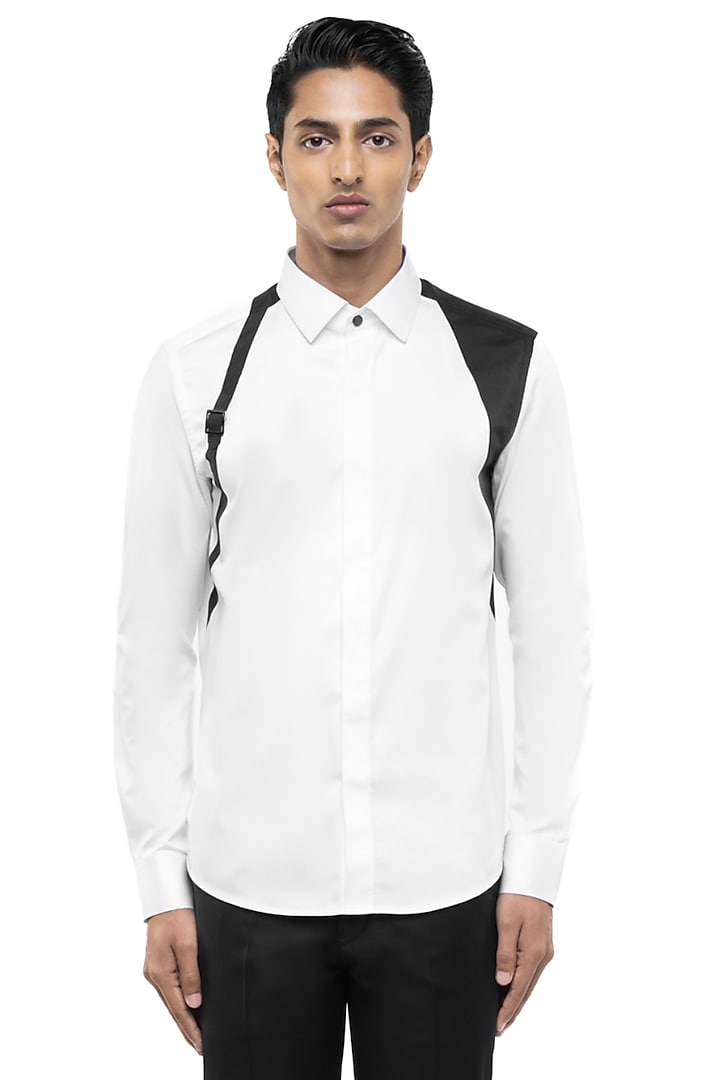 White Giza Cotton Party Wear Shirt by SDS by KUSHAL SHAH at Pernia's Pop Up Shop