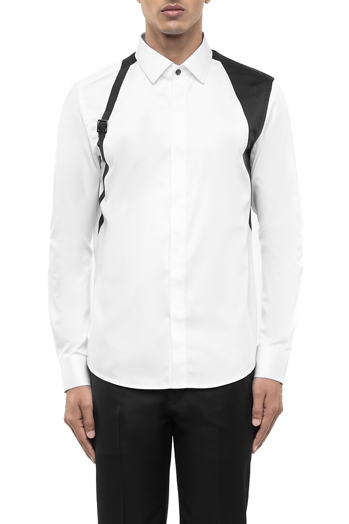 White Giza Cotton Party Wear Shirt by SDS by KUSHAL SHAH at Pernia's Pop Up Shop