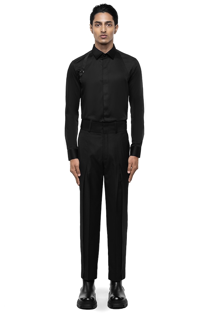 Black Giza Cotton Party Wear Shirt by SDS by KUSHAL SHAH at Pernia's Pop Up Shop