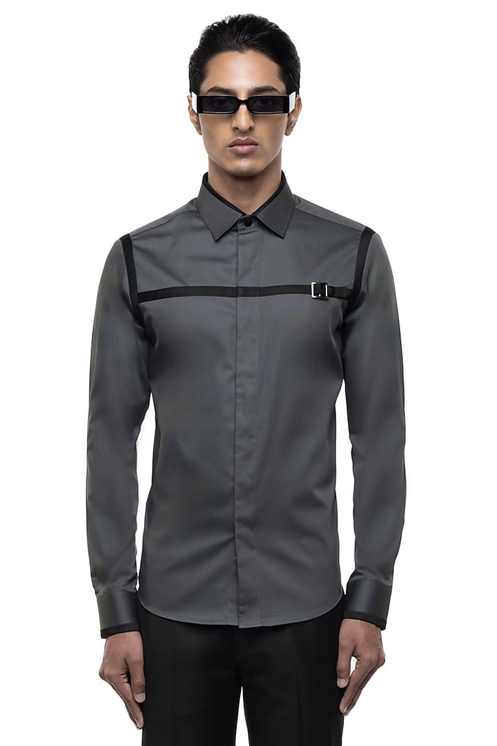 Grey Giza Cotton Party Wear Shirt by SDS by KUSHAL SHAH at Pernia's Pop Up Shop