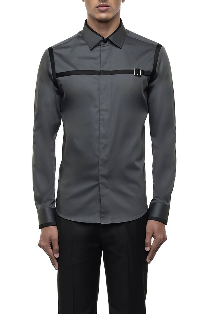 Grey Giza Cotton Party Wear Shirt by SDS by KUSHAL SHAH at Pernia's Pop Up Shop