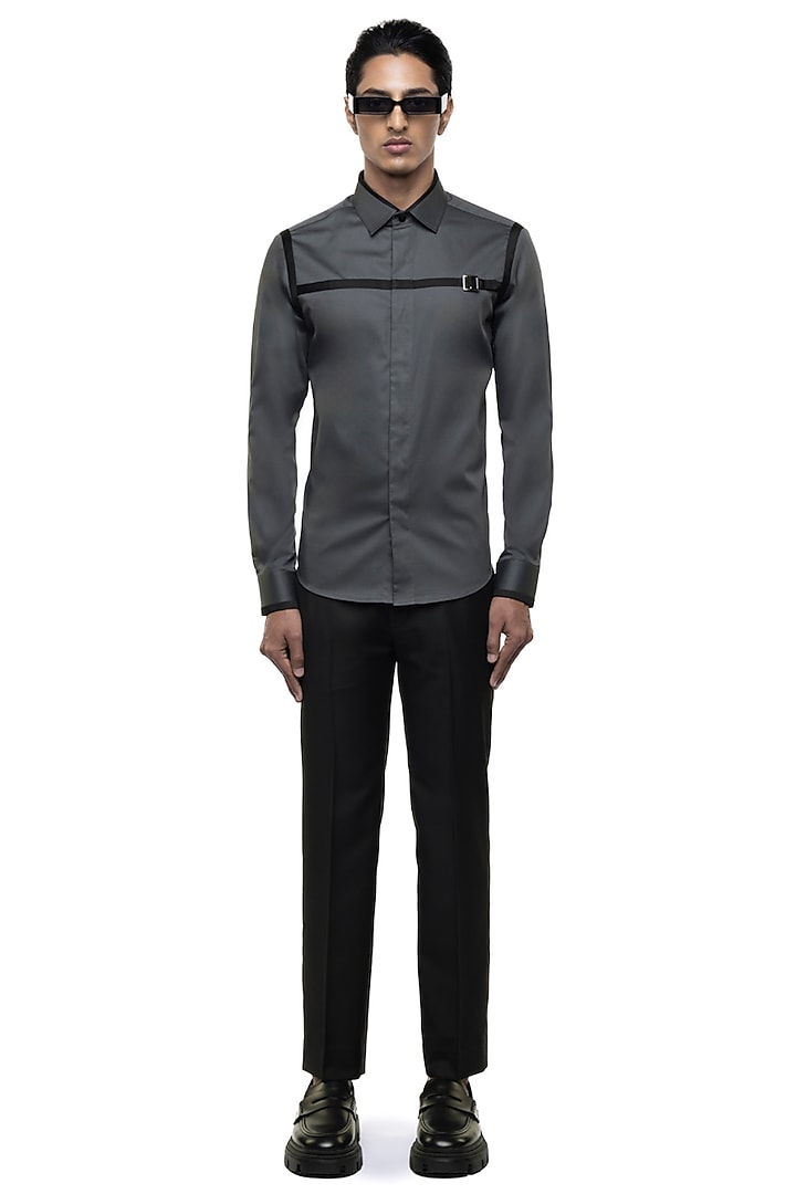 Grey Giza Cotton Party Wear Shirt by SDS by KUSHAL SHAH at Pernia's Pop Up Shop