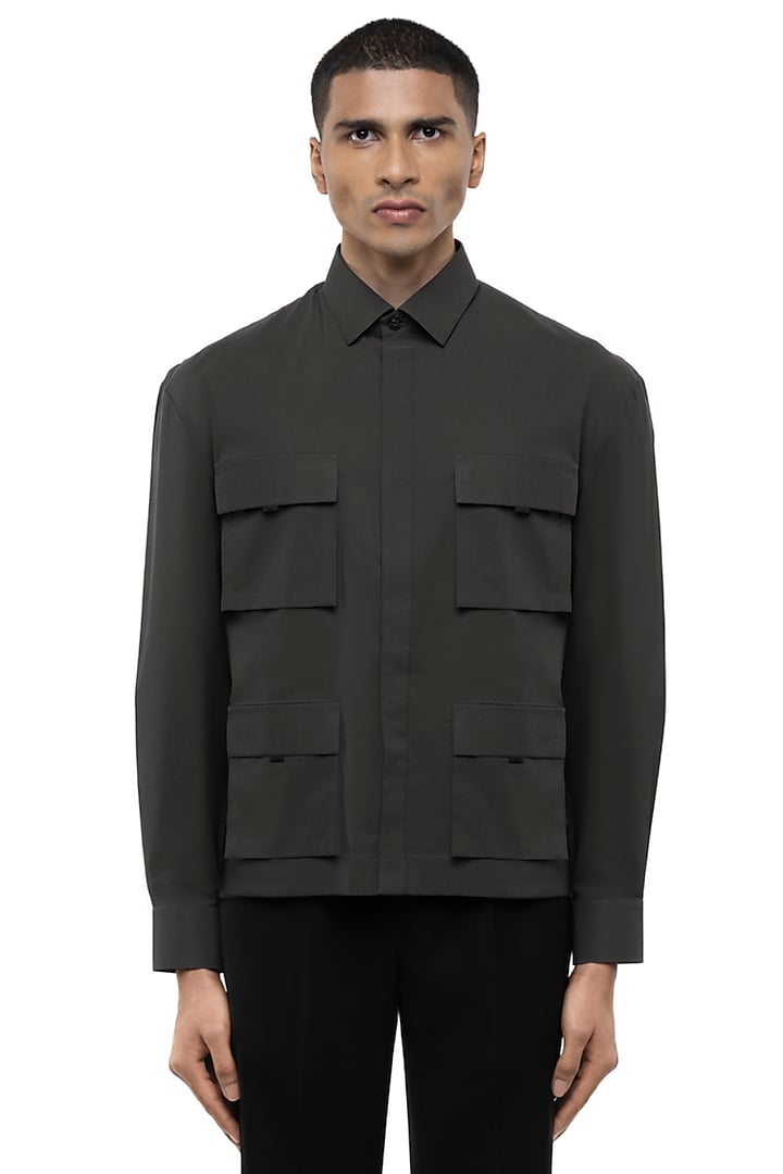 Grey Cotton Elastane Party Wear Shirt by SDS by KUSHAL SHAH at Pernia's Pop Up Shop