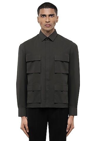 Grey Cotton Elastane Shirt by SDS by KUSHAL SHAH