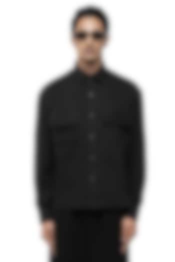 Black Cotton Elastane Party Wear Shirt by SDS by KUSHAL SHAH at Pernia's Pop Up Shop