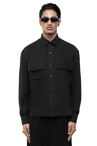 Black Cotton Elastane Shirt by SDS by KUSHAL SHAH