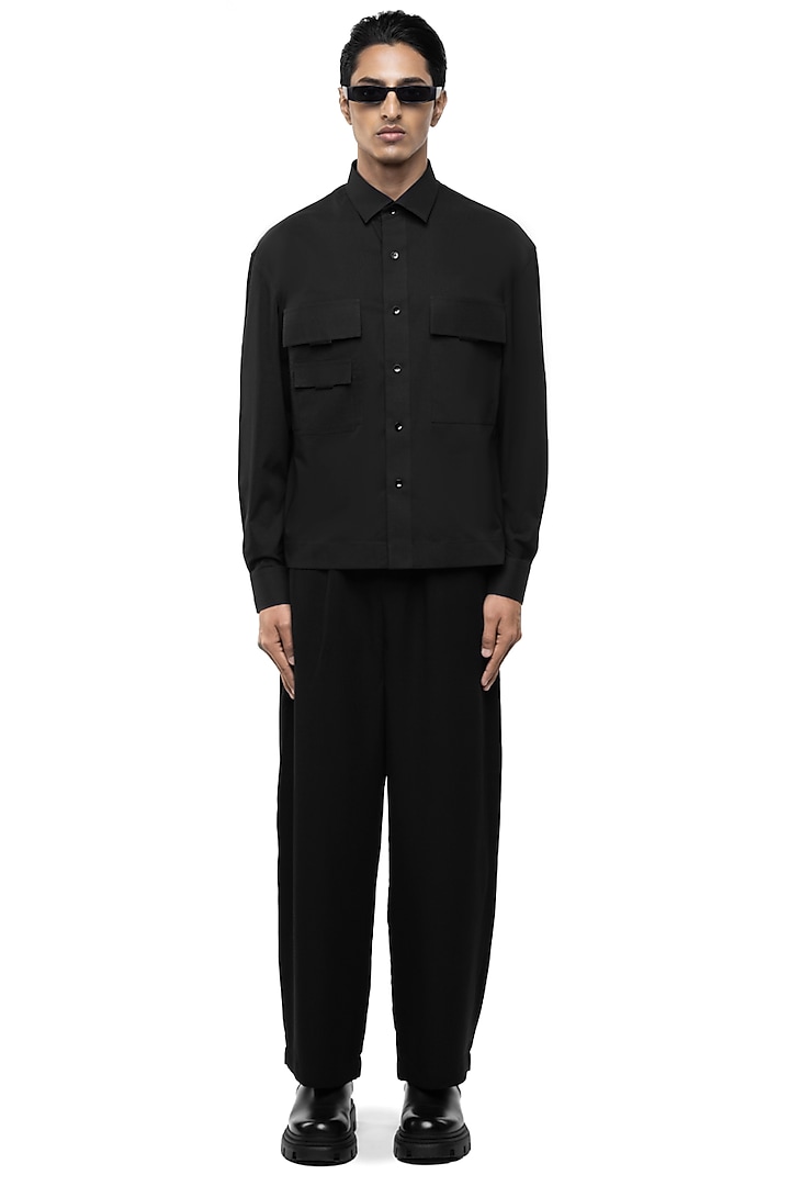 Black Cotton Elastane Party Wear Shirt by SDS by KUSHAL SHAH at Pernia's Pop Up Shop