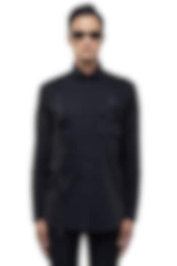 Black Giza Cotton Party Wear Shirt by SDS by KUSHAL SHAH at Pernia's Pop Up Shop