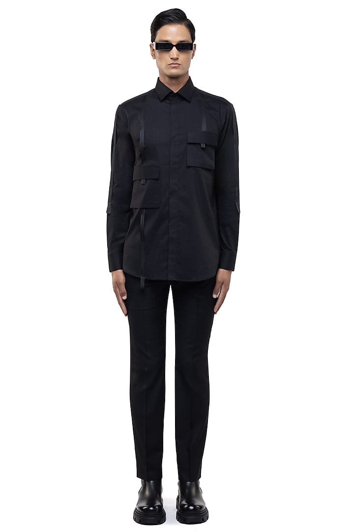Black Giza Cotton Party Wear Shirt by SDS by KUSHAL SHAH at Pernia's Pop Up Shop