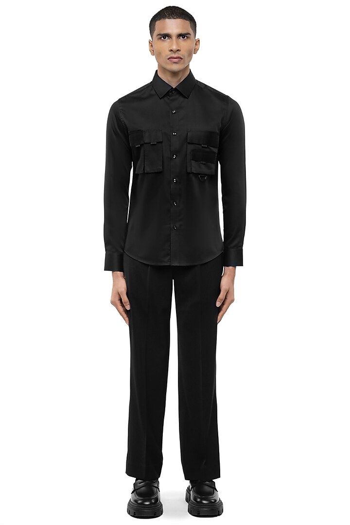 Black Giza Cotton Party Wear Shirt by SDS by KUSHAL SHAH at Pernia's Pop Up Shop