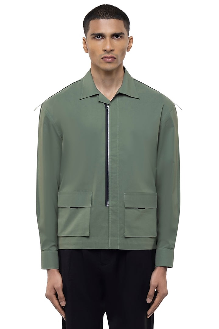 Sage Green Cotton Party Wear Shirt by SDS by KUSHAL SHAH at Pernia's Pop Up Shop