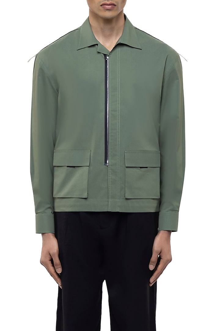 Sage Green Cotton Party Wear Shirt by SDS by KUSHAL SHAH at Pernia's Pop Up Shop