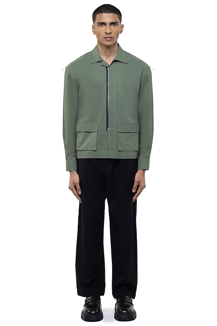 Sage Green Cotton Party Wear Shirt by SDS by KUSHAL SHAH at Pernia's Pop Up Shop