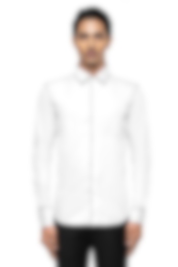 White Giza Cotton Party Wear Shirt by SDS by KUSHAL SHAH at Pernia's Pop Up Shop