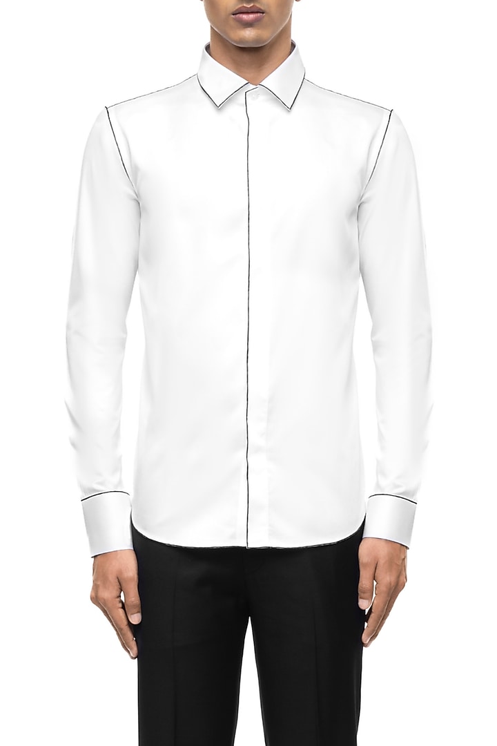 White Giza Cotton Party Wear Shirt by SDS by KUSHAL SHAH at Pernia's Pop Up Shop