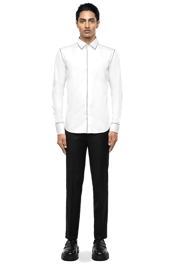 White Giza Cotton Party Wear Shirt by SDS by KUSHAL SHAH at Pernia's Pop Up Shop