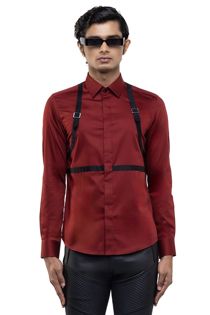 Maroon Giza Cotton Party Wear Shirt by SDS by KUSHAL SHAH at Pernia's Pop Up Shop