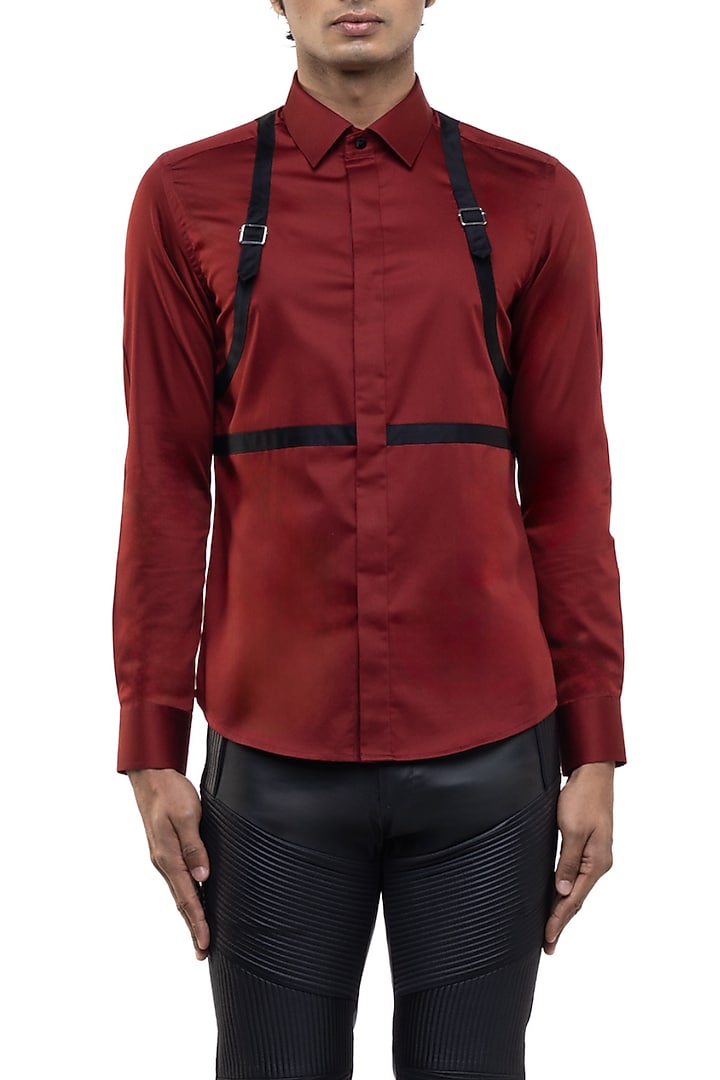 Maroon Giza Cotton Party Wear Shirt by SDS by KUSHAL SHAH at Pernia's Pop Up Shop
