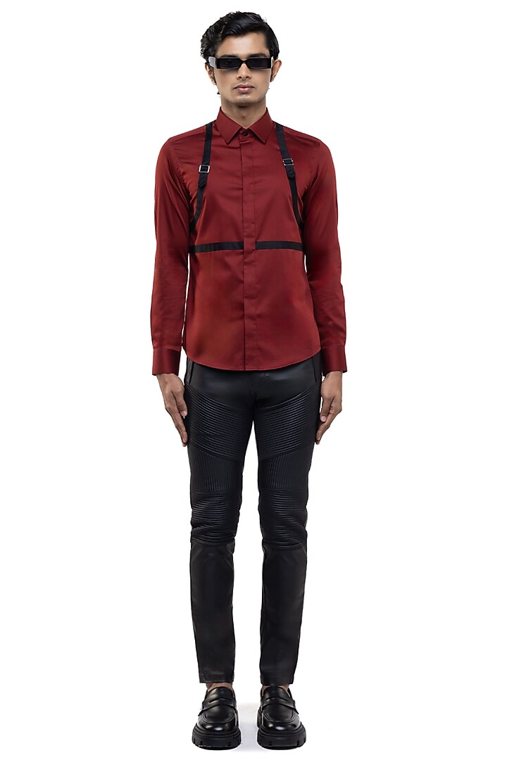 Maroon Giza Cotton Party Wear Shirt by SDS by KUSHAL SHAH at Pernia's Pop Up Shop