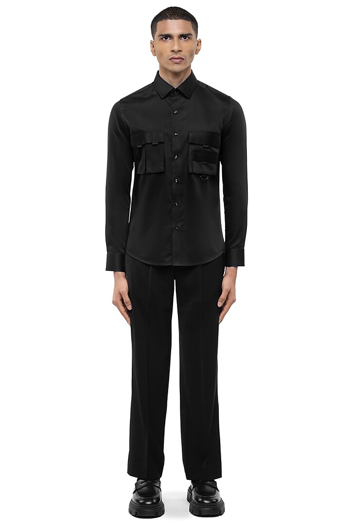 Black Giza Cotton Party Wear Shirt by SDS by KUSHAL SHAH at Pernia's Pop Up Shop