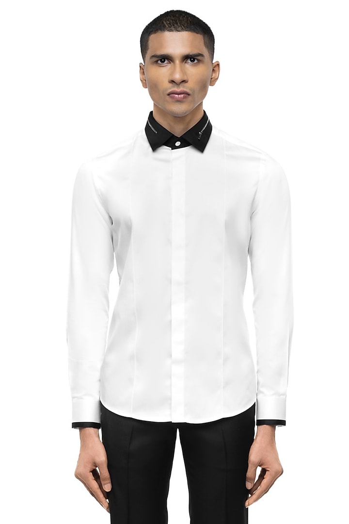 White Giza Cotton Party Wear Shirt by SDS by KUSHAL SHAH at Pernia's Pop Up Shop