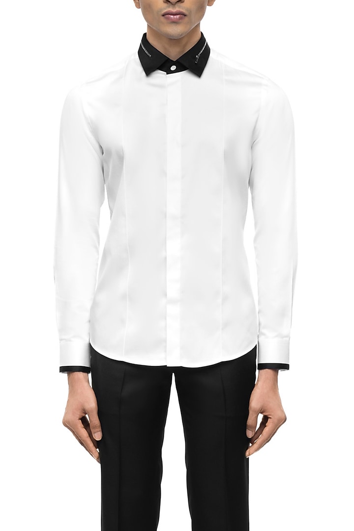 White Giza Cotton Party Wear Shirt by SDS by KUSHAL SHAH at Pernia's Pop Up Shop