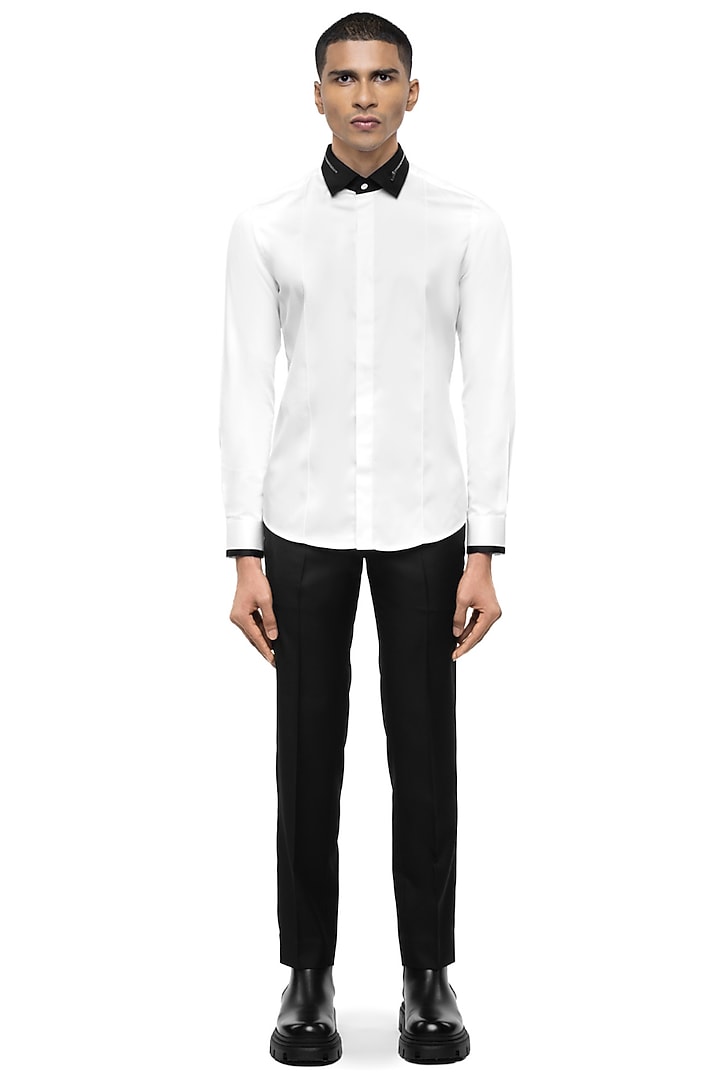 White Giza Cotton Party Wear Shirt by SDS by KUSHAL SHAH at Pernia's Pop Up Shop