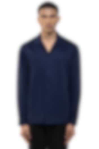 Navy Blue Cotton Elastane Party Wear Shirt by SDS by KUSHAL SHAH at Pernia's Pop Up Shop
