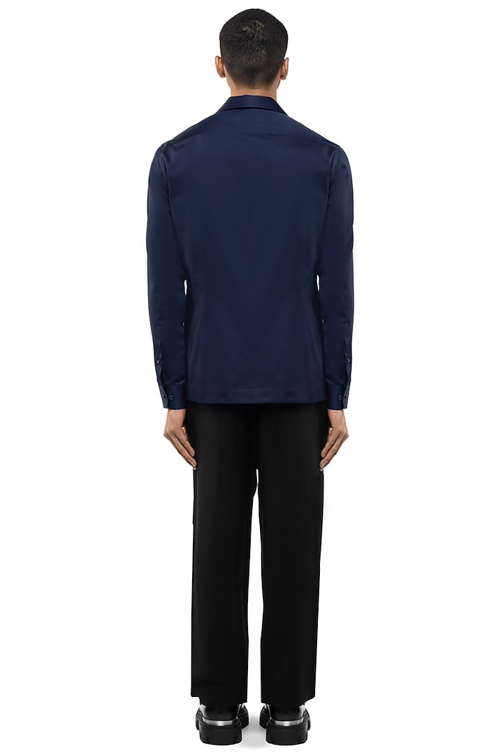 Navy Blue Cotton Elastane Party Wear Shirt by SDS by KUSHAL SHAH at Pernia's Pop Up Shop