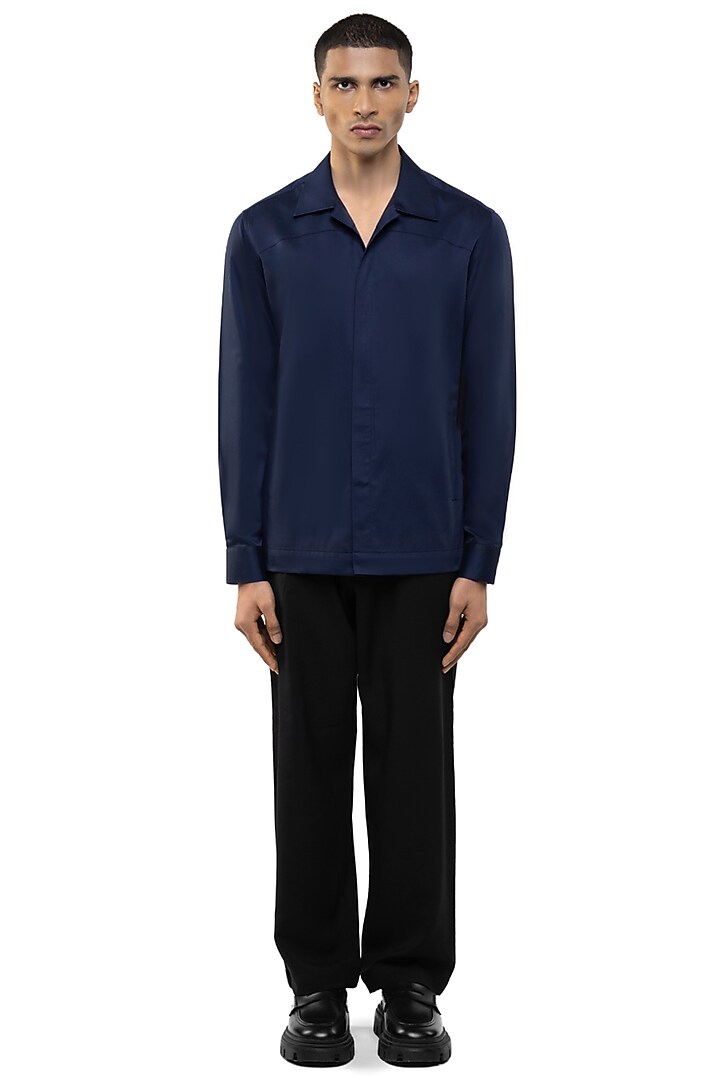 Navy Blue Cotton Elastane Party Wear Shirt by SDS by KUSHAL SHAH at Pernia's Pop Up Shop