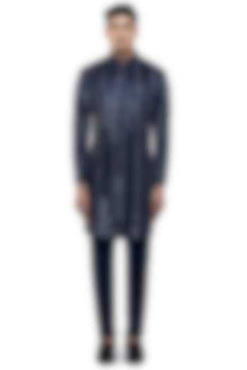 Navy Blue Silk Thread Embellished Groom Sherwani Set by SDS by KUSHAL SHAH at Pernia's Pop Up Shop