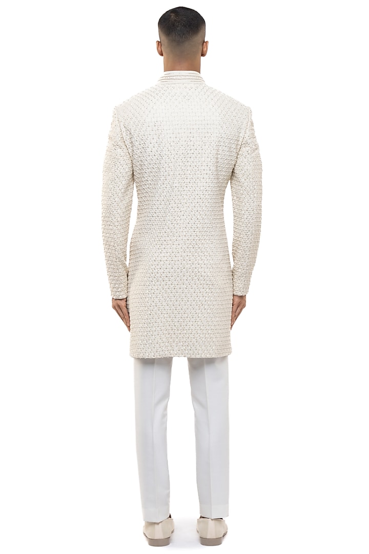 Off-White Silk Thread Embellished Groom Sherwani Set by SDS by KUSHAL SHAH at Pernia's Pop Up Shop