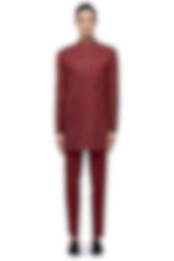 Red Silk Thread Embroidered Groom Sherwani Set by SDS by KUSHAL SHAH at Pernia's Pop Up Shop