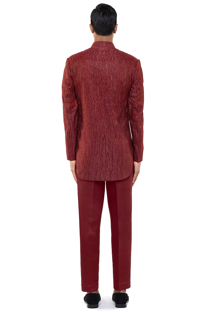 Red Silk Thread Embroidered Groom Sherwani Set by SDS by KUSHAL SHAH at Pernia's Pop Up Shop
