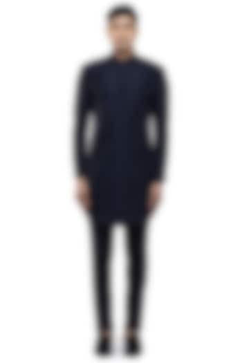 Navy Blue Silk Thread Work Groom Sherwani Set by SDS by KUSHAL SHAH at Pernia's Pop Up Shop