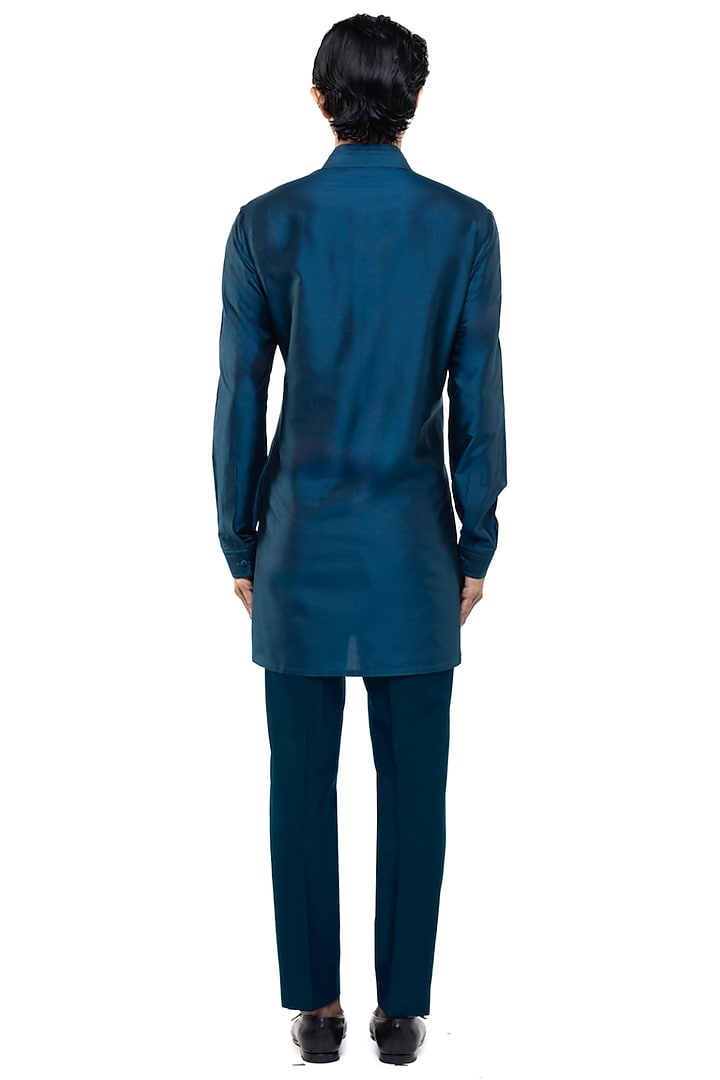 Teal Blue Silk Kurta Set by SDS by KUSHAL SHAH at Pernia's Pop Up Shop