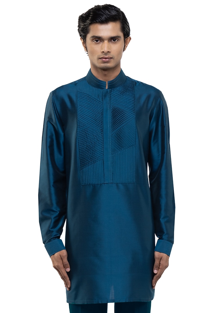 Teal Blue Silk Kurta Set by SDS by KUSHAL SHAH at Pernia's Pop Up Shop