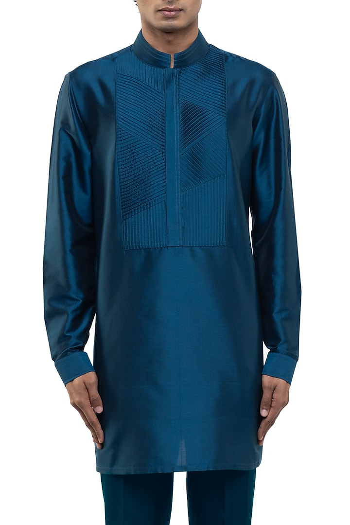 Teal Blue Silk Kurta Set by SDS by KUSHAL SHAH at Pernia's Pop Up Shop
