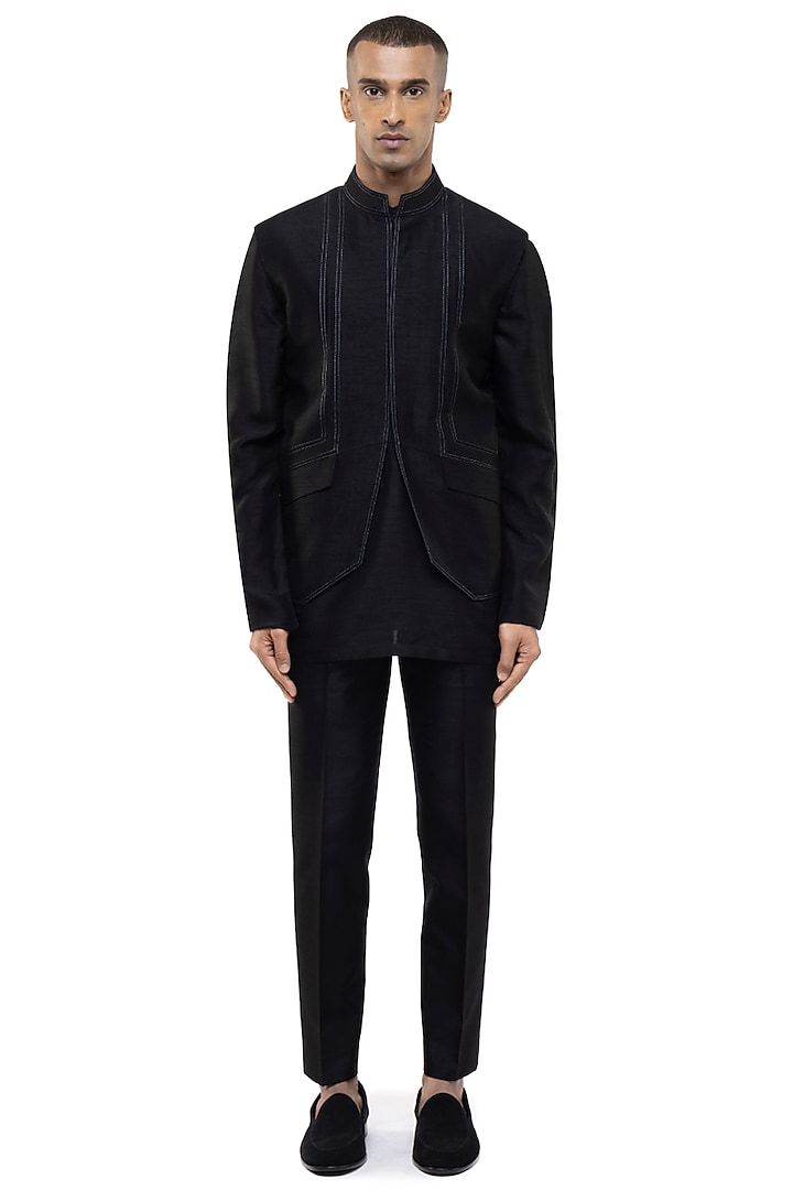 Black Silk Kurta Set by SDS by KUSHAL SHAH at Pernia's Pop Up Shop