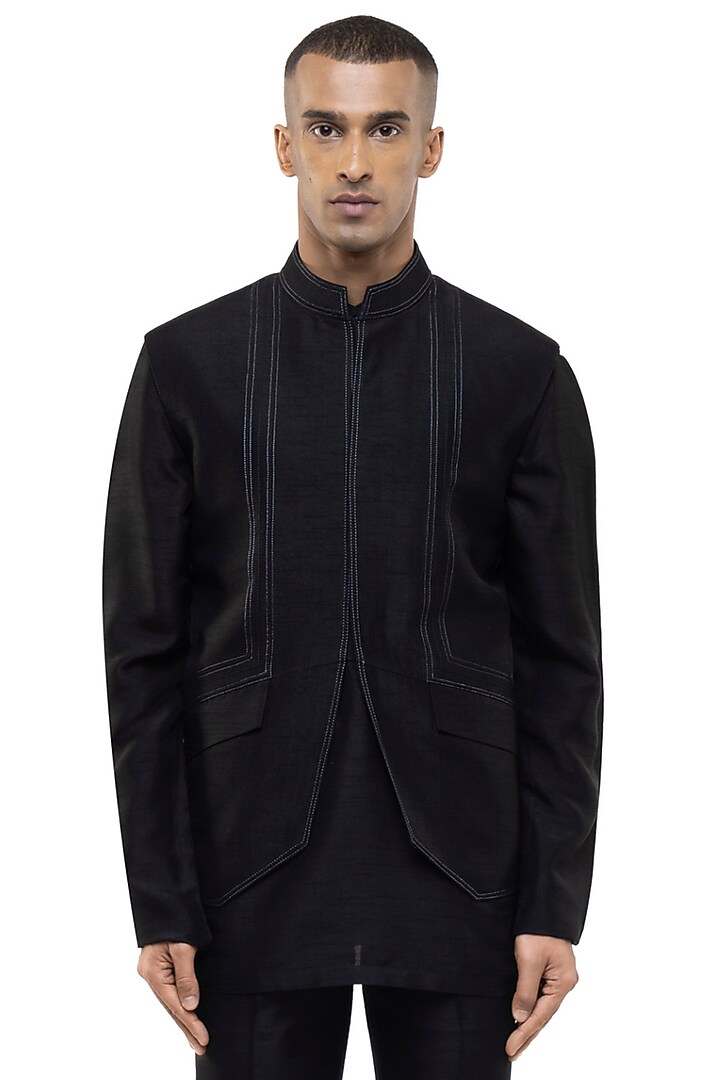 Black Silk Kurta Set by SDS by KUSHAL SHAH at Pernia's Pop Up Shop