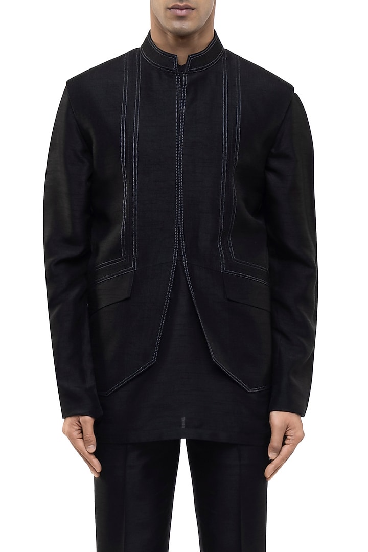 Black Silk Kurta Set by SDS by KUSHAL SHAH at Pernia's Pop Up Shop