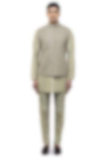 Sage Green Silk Thread Work Bundi Jacket Set by SDS by KUSHAL SHAH at Pernia's Pop Up Shop