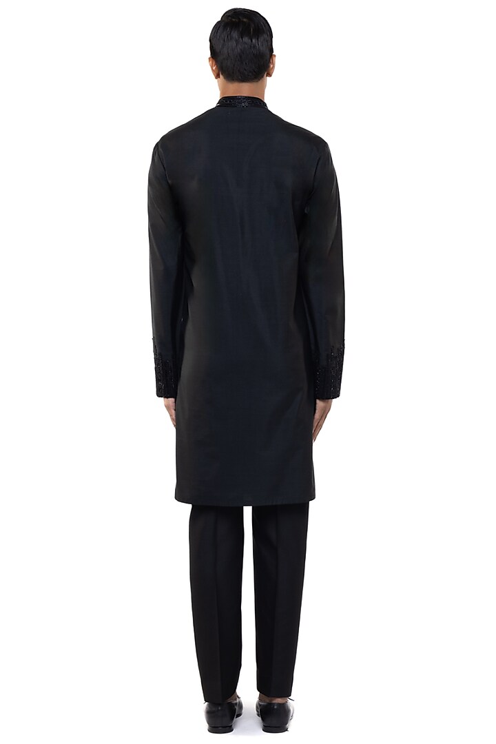 Black Silk Embroidered Kurta Set by SDS by KUSHAL SHAH at Pernia's Pop Up Shop