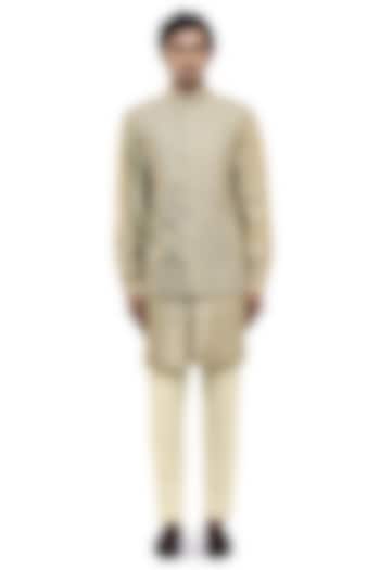 Sage Green Silk Thread Work Bundi Jacket Set by SDS by KUSHAL SHAH at Pernia's Pop Up Shop