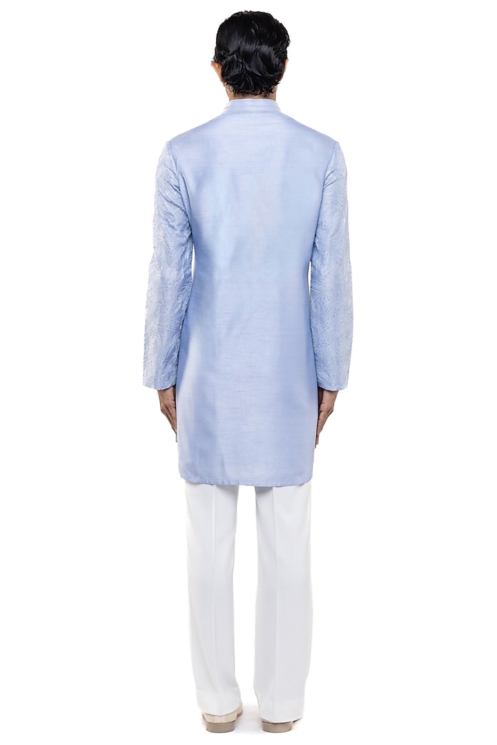 Light Blue Silk Hand Embroidered Kurta Set by SDS by KUSHAL SHAH at Pernia's Pop Up Shop